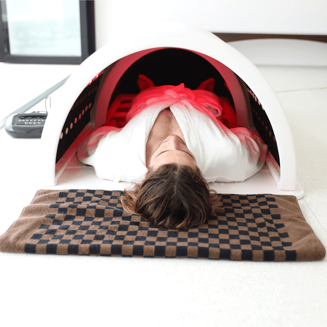 Sauna Dome - Red LED Lights With Man Inside